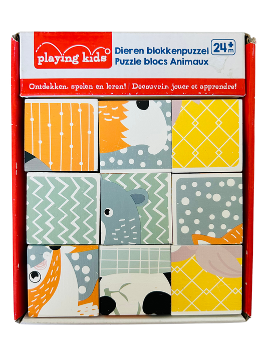 Playing Kids Dieren Blockenpuzzel - 9 cubic blocks