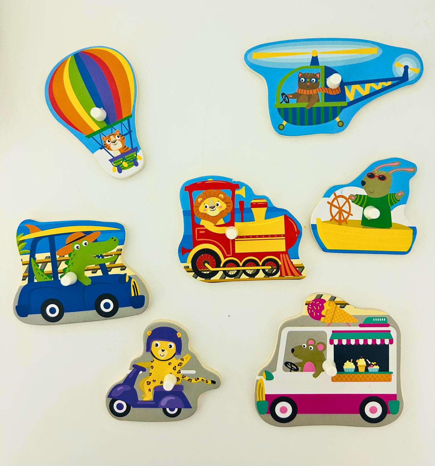 Wooden transportation puzzle with animals