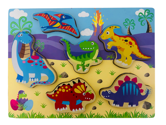 Houten voel- en puzzeldino