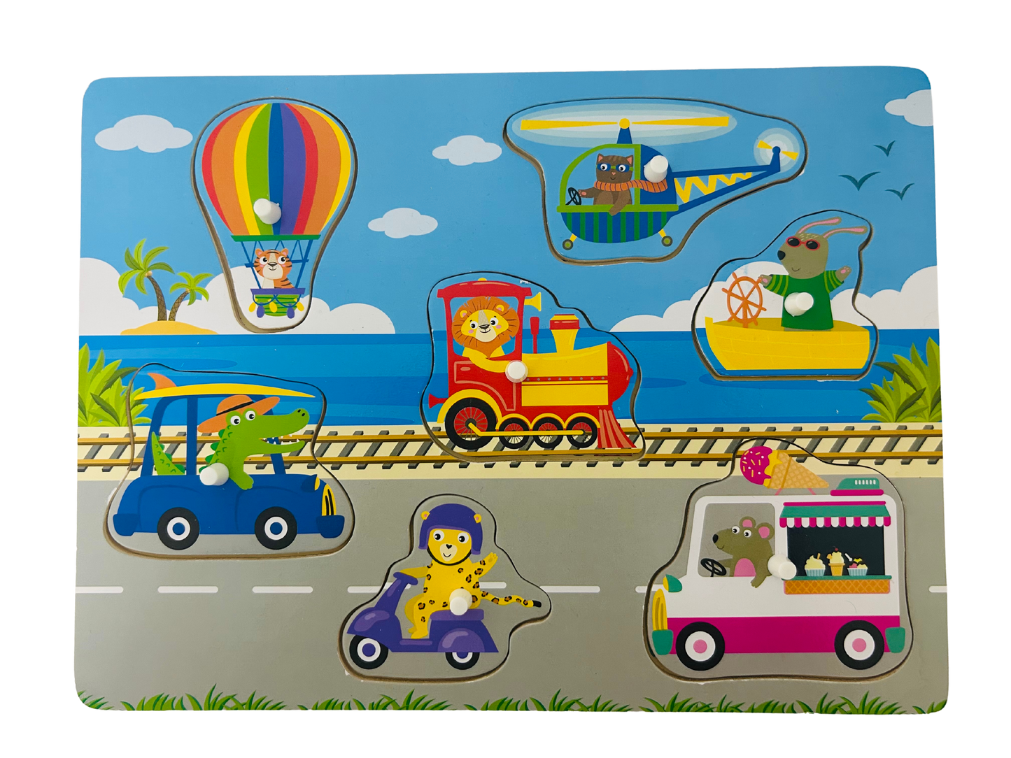 Wooden transportation puzzle with animals