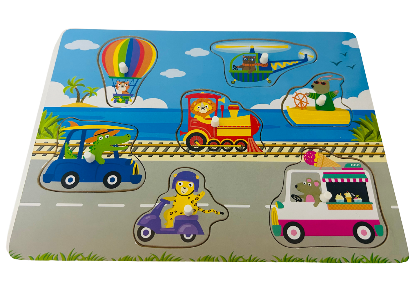 Wooden transportation puzzle with animals